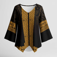 New Zealand Maori Kowhaiwhai Kimono Sleeve Blouse Karaka Maui and Mangopare LT9 Female Gold - Polynesian Pride