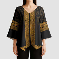 New Zealand Maori Kowhaiwhai Kimono Sleeve Blouse Karaka Maui and Mangopare LT9 - Polynesian Pride