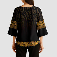 New Zealand Maori Kowhaiwhai Kimono Sleeve Blouse Karaka Maui and Mangopare LT9 - Polynesian Pride