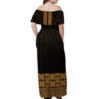 New Zealand Maori Kowhaiwhai Off Shoulder Maxi Dress Karaka Maui and Mangopare LT9 - Polynesian Pride
