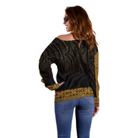 New Zealand Maori Kowhaiwhai Off Shoulder Sweater Karaka Maui and Mangopare LT9 - Polynesian Pride