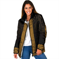 New Zealand Maori Kowhaiwhai Padded Jacket Karaka Maui and Mangopare LT9 Women Gold - Polynesian Pride