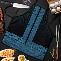 New Zealand Maori Kowhaiwhai Apron Kikorangi Maui and Mangopare LT9 Blue - Polynesian Pride