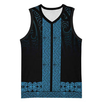 New Zealand Maori Kowhaiwhai Basketball Jersey Kikorangi Maui and Mangopare LT9 Unisex Blue - Polynesian Pride