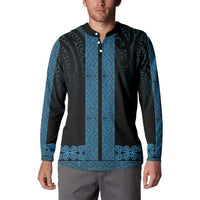 New Zealand Maori Kowhaiwhai Button Sweatshirt Kikorangi Maui and Mangopare LT9 - Polynesian Pride
