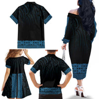 New Zealand Maori Kowhaiwhai Family Matching Off The Shoulder Long Sleeve Dress and Hawaiian Shirt Kikorangi Maui and Mangopare LT9 - Polynesian Pride