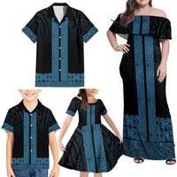 New Zealand Maori Kowhaiwhai Family Matching Off Shoulder Maxi Dress and Hawaiian Shirt Kikorangi Maui and Mangopare LT9 - Polynesian Pride