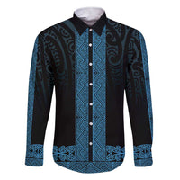 New Zealand Maori Kowhaiwhai Family Matching Short Sleeve Bodycon Dress and Hawaiian Shirt Kikorangi Maui and Mangopare LT9 Dad's Shirt - Long Sleeve Blue - Polynesian Pride