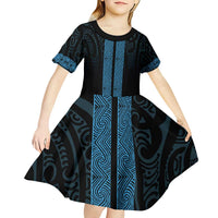 New Zealand Maori Kowhaiwhai Kid Short Sleeve Dress Kikorangi Maui and Mangopare LT9 - Polynesian Pride