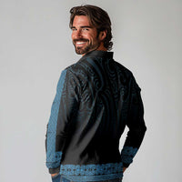 New Zealand Maori Kowhaiwhai Long Sleeve Polo Shirt Kikorangi Maui and Mangopare LT9 - Polynesian Pride