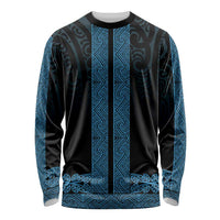 New Zealand Maori Kowhaiwhai Long Sleeve Shirt Kikorangi Maui and Mangopare LT9 Unisex Blue - Polynesian Pride