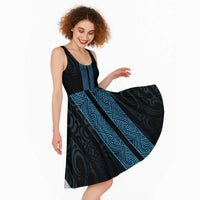 New Zealand Maori Kowhaiwhai Midi Dress Kikorangi Maui and Mangopare LT9 - Polynesian Pride