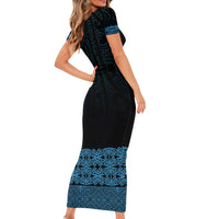 New Zealand Maori Kowhaiwhai Short Sleeve Bodycon Dress Kikorangi Maui and Mangopare LT9 - Polynesian Pride