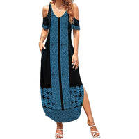 New Zealand Maori Kowhaiwhai Summer Maxi Dress Kikorangi Maui and Mangopare LT9 Women Blue - Polynesian Pride