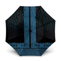 New Zealand Maori Kowhaiwhai Umbrella Kikorangi Maui and Mangopare LT9 One Size Folded 11.42 inch Opened Diameter 37.4 inch Blue - Polynesian Pride