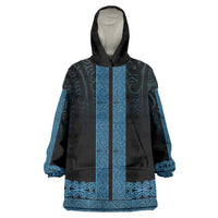 New Zealand Maori Kowhaiwhai Wearable Blanket Hoodie Kikorangi Maui and Mangopare LT9 One Size Blue - Polynesian Pride