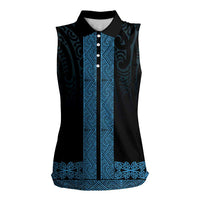 New Zealand Maori Kowhaiwhai Women Sleeveless Polo Shirt Kikorangi Maui and Mangopare LT9 Female Blue - Polynesian Pride