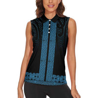 New Zealand Maori Kowhaiwhai Women Sleeveless Polo Shirt Kikorangi Maui and Mangopare LT9 - Polynesian Pride