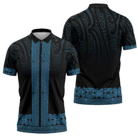 New Zealand Maori Kowhaiwhai Zipper Polo Shirt Kikorangi Maui and Mangopare LT9 - Polynesian Pride