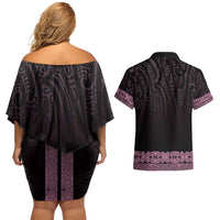 New Zealand Maori Kowhaiwhai Couples Matching Off Shoulder Short Dress and Hawaiian Shirt Mawhero Maui and Mangopare LT9 - Polynesian Pride