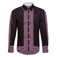 New Zealand Maori Kowhaiwhai Family Matching Long Sleeve Bodycon Dress and Hawaiian Shirt Mawhero Maui and Mangopare LT9 Dad's Shirt - Long Sleeve Pink - Polynesian Pride