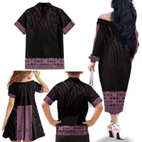 New Zealand Maori Kowhaiwhai Family Matching Off The Shoulder Long Sleeve Dress and Hawaiian Shirt Mawhero Maui and Mangopare LT9 - Polynesian Pride