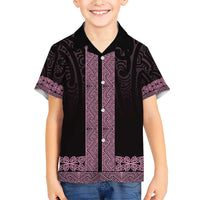 New Zealand Maori Kowhaiwhai Family Matching Short Sleeve Bodycon Dress and Hawaiian Shirt Mawhero Maui and Mangopare LT9 Son's Shirt Pink - Polynesian Pride