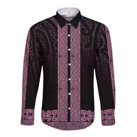 New Zealand Maori Kowhaiwhai Long Sleeve Button Shirt Mawhero Maui and Mangopare LT9 Unisex Pink - Polynesian Pride
