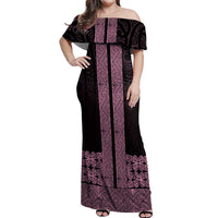 New Zealand Maori Kowhaiwhai Off Shoulder Maxi Dress Mawhero Maui and Mangopare LT9 Women Pink - Polynesian Pride