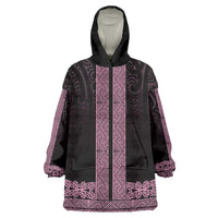 New Zealand Maori Kowhaiwhai Wearable Blanket Hoodie Mawhero Maui and Mangopare LT9 One Size Pink - Polynesian Pride