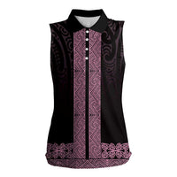 New Zealand Maori Kowhaiwhai Women Sleeveless Polo Shirt Mawhero Maui and Mangopare LT9 Female Pink - Polynesian Pride