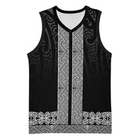 New Zealand Maori Kowhaiwhai Basketball Jersey Pango Maui and Mangopare LT9 Unisex Black - Polynesian Pride