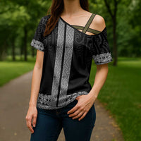 New Zealand Maori Kowhaiwhai Cross Shoulder Shirt Pango Maui and Mangopare LT9 - Polynesian Pride