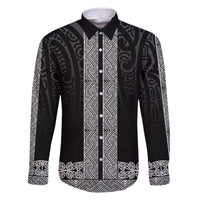 New Zealand Maori Kowhaiwhai Family Matching Off The Shoulder Long Sleeve Dress and Hawaiian Shirt Pango Maui and Mangopare LT9 Dad's Shirt - Long Sleeve Black - Polynesian Pride