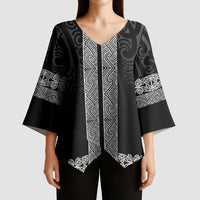 New Zealand Maori Kowhaiwhai Kimono Sleeve Blouse Pango Maui and Mangopare LT9 - Polynesian Pride