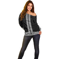 New Zealand Maori Kowhaiwhai Off Shoulder Sweater Pango Maui and Mangopare LT9 - Polynesian Pride