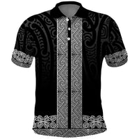 New Zealand Maori Kowhaiwhai Polo Shirt Pango Maui and Mangopare LT9 Black - Polynesian Pride