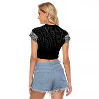 New Zealand Maori Kowhaiwhai Raglan Cropped T Shirt Pango Maui and Mangopare LT9 - Polynesian Pride