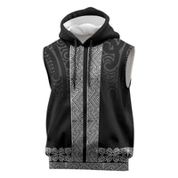 New Zealand Maori Kowhaiwhai Sleeveless Hoodie Pango Maui and Mangopare LT9 Black - Polynesian Pride