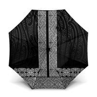 New Zealand Maori Kowhaiwhai Umbrella Pango Maui and Mangopare LT9 One Size Folded 11.42 inch Opened Diameter 37.4 inch Black - Polynesian Pride