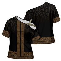 New Zealand Maori Kowhaiwhai Cross Shoulder Shirt Parauri Maui and Mangopare LT9 - Polynesian Pride