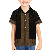 New Zealand Maori Kowhaiwhai Family Matching Long Sleeve Bodycon Dress and Hawaiian Shirt Parauri Maui and Mangopare LT9 Son's Shirt Brown - Polynesian Pride