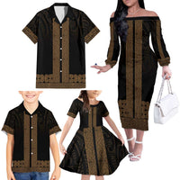 New Zealand Maori Kowhaiwhai Family Matching Off The Shoulder Long Sleeve Dress and Hawaiian Shirt Parauri Maui and Mangopare LT9 - Polynesian Pride