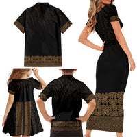 New Zealand Maori Kowhaiwhai Family Matching Short Sleeve Bodycon Dress and Hawaiian Shirt Parauri Maui and Mangopare LT9 - Polynesian Pride