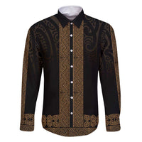New Zealand Maori Kowhaiwhai Family Matching Tank Maxi Dress and Hawaiian Shirt Parauri Maui and Mangopare LT9 Dad's Shirt - Long Sleeve Brown - Polynesian Pride