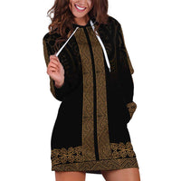 New Zealand Maori Kowhaiwhai Hoodie Dress Parauri Maui and Mangopare LT9 Brown - Polynesian Pride