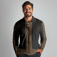 New Zealand Maori Kowhaiwhai Long Sleeve Polo Shirt Parauri Maui and Mangopare LT9 - Polynesian Pride