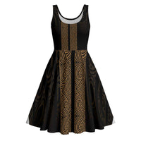 New Zealand Maori Kowhaiwhai Midi Dress Parauri Maui and Mangopare LT9 Brown - Polynesian Pride