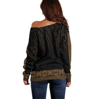 New Zealand Maori Kowhaiwhai Off Shoulder Sweater Parauri Maui and Mangopare LT9 - Polynesian Pride