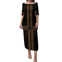 New Zealand Maori Kowhaiwhai Puletasi Parauri Maui and Mangopare LT9 Long Dress Brown - Polynesian Pride